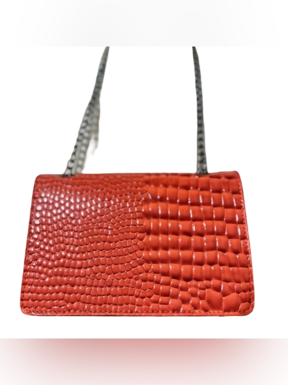SHEIN Orange Black Croc Embossed Shoulder Bag Faux Leather Alligator Purse - Picture 2 of 4